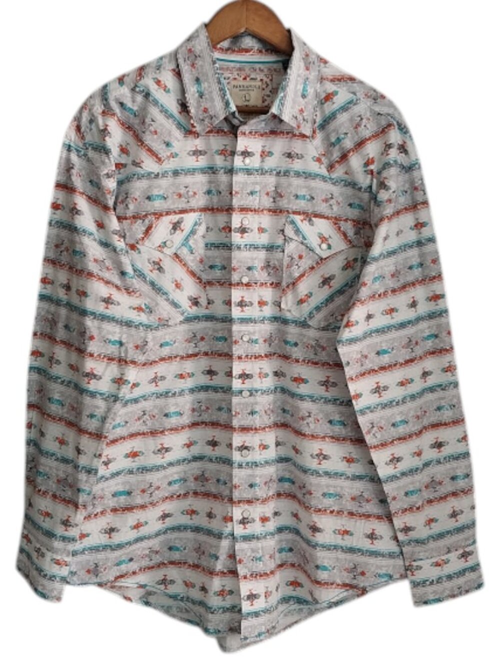 Panhandle Rough Stock Mens Size L Southwestern Pearl Snap Button Up Cowboy Aztec